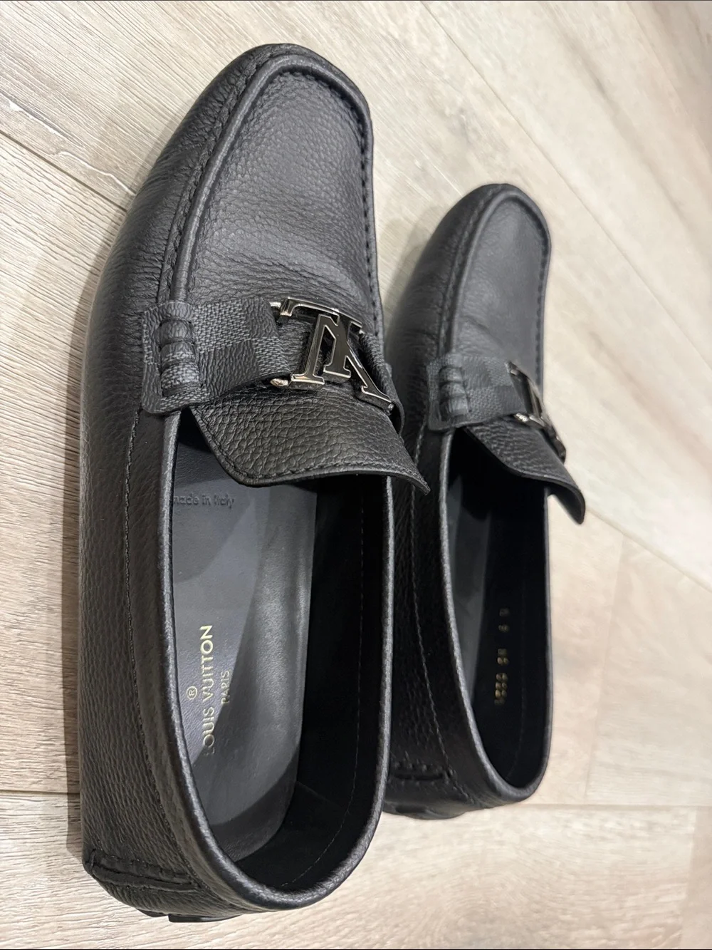 Louis Vuitton Black Pebbled Leather LV Buckle Slip-On Loafers